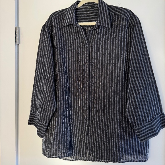 Massimo Dutti - Striped Oversized Linen Blouse - Black - M - Picture 1 of 14